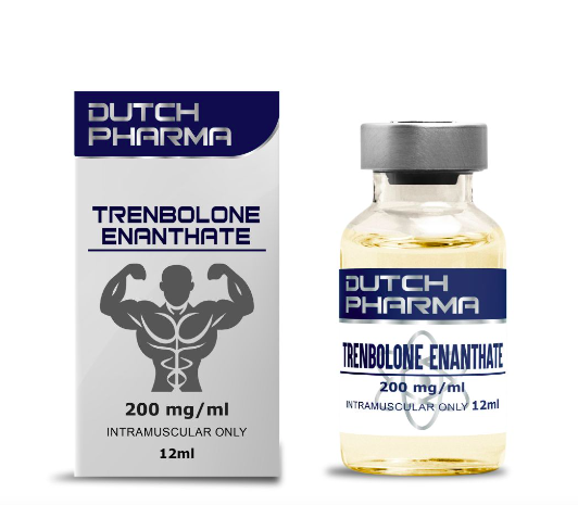 Afbeelding van het doosje en de 12 ml vial Trenbolone Enanthate, een krachtige injecteerbare anabole steroïde voor spieropbouw en krachttoename.