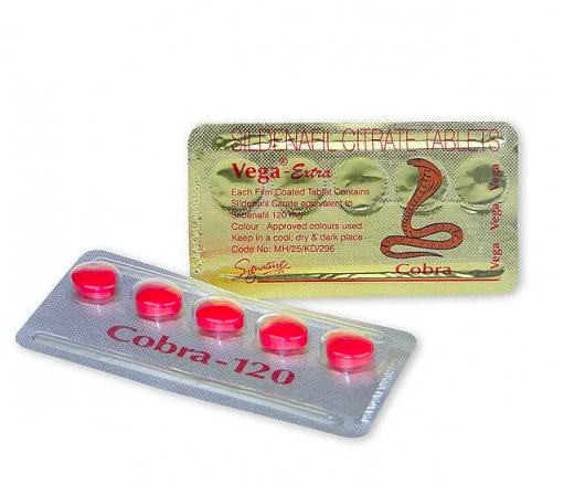 Afbeelding van 2 strips Cobra 120 mg, een krachtige sildenafil-tablet voor de behandeling van erectiestoornissen.